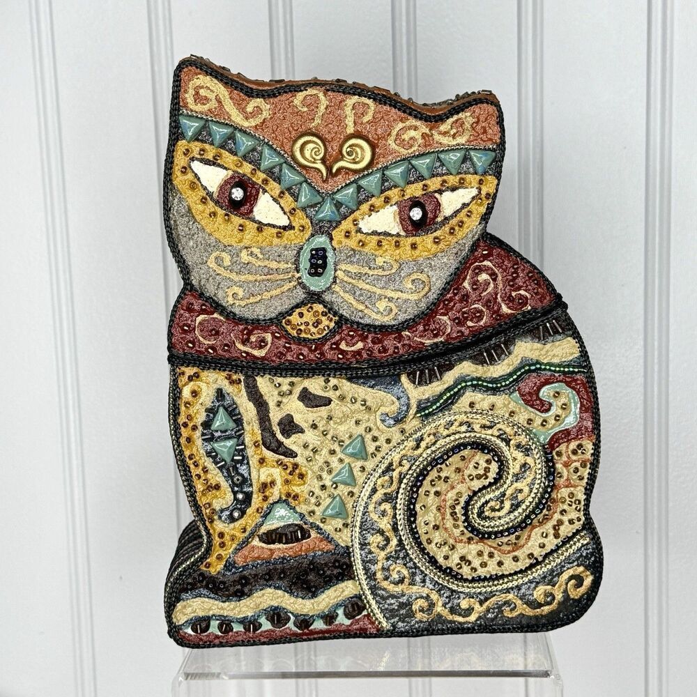 Vintage Mary Frances Jeweled Cat Figural Keepsake Box Container with Lid Kitty